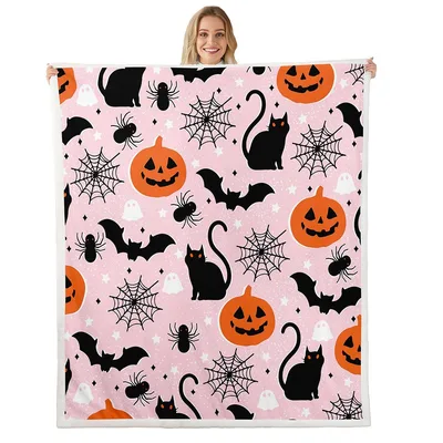 Halloween Pumpkins Cats Bats Blanket for Spooky Season