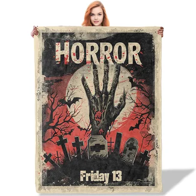 Horror Friday 13 Poster Blanket: Spooky Graveyard Design for Fans