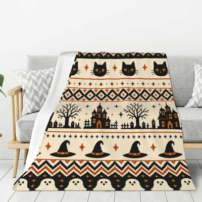 Halloween Cats and Witches Blanket features a gothic pattern