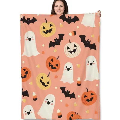 Ghosts Pumpkins and Bats Blanket: A Spooky Cute Halloween Design