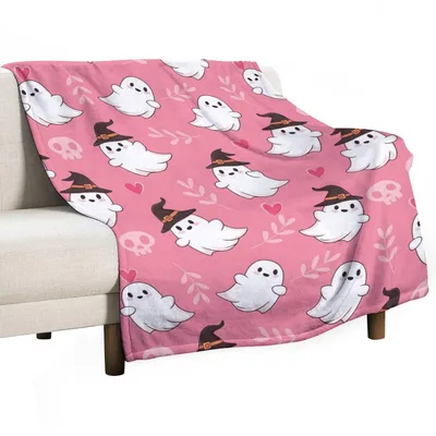 Cute Ghosts and Witch Hats Blanket for Cozy Halloween Vibes