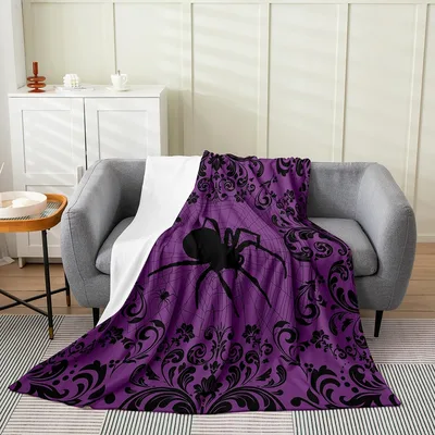 Spider Damask Purple Pattern Blanket: Gothic Arachnid Design