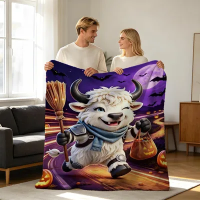 Halloween Highland Cow Trick Blanket: Spooky Cow Halloween Design