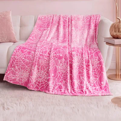 Pink Spider Web Pattern Blanket featuring hot pink webs