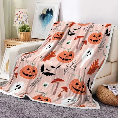 Pink Pumpkin Ghost Pattern Blanket