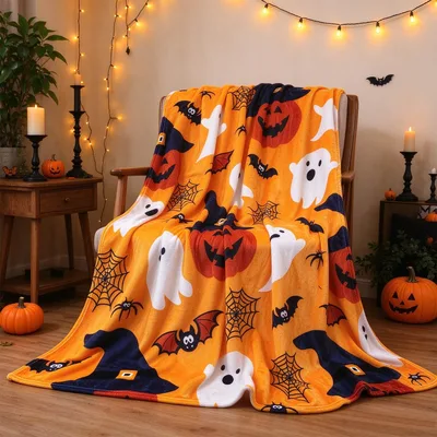 Halloween Ghosts and Pumpkins Blanket Spooky Season Decor