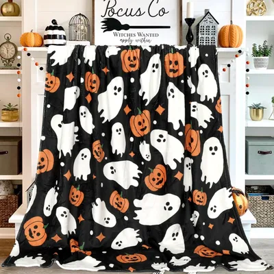 Ghost and Pumpkin Halloween Blanket for Spooky Season