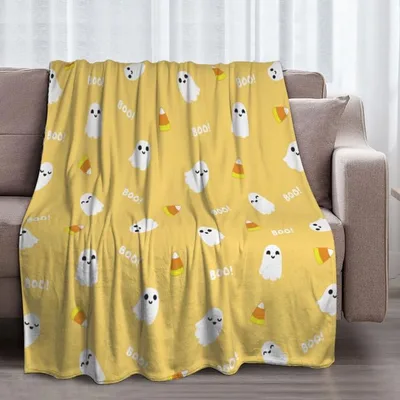 Cute Ghost Boo Halloween Blanket with Spooky Candy Corn Pattern