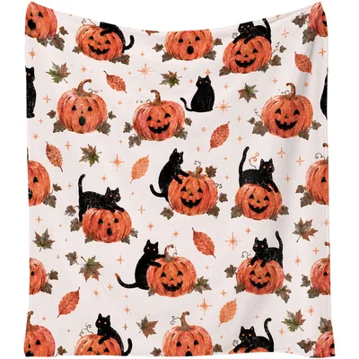 Halloween Pumpkins and Black Blanket for Spooky Season