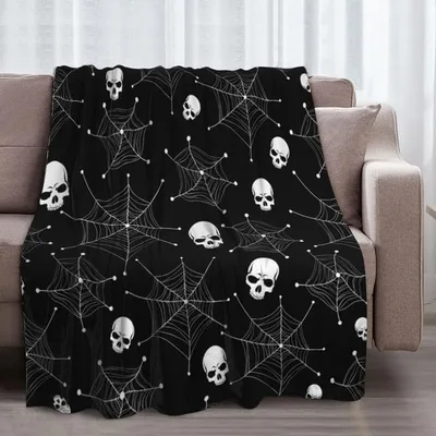 Skull and Spider Web Blanket for Spooky Season Cozy Vibes