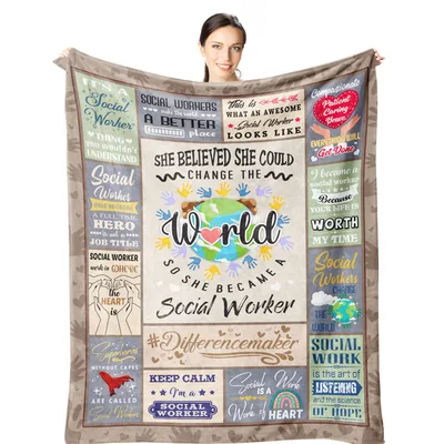 Social Worker World Changer Blanket featuring vintage typography