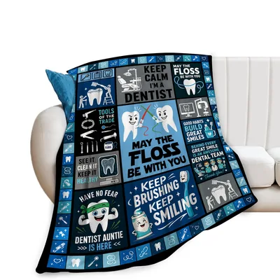 Dentist Dental Team Blanket with Floss and Tools Print