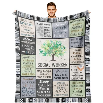 Social Worker Heart Tree Blanket featuring a green handprint tree