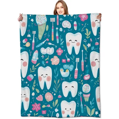 Dental Hygienist Teeth Pattern Blanket for Smiling Professionals
