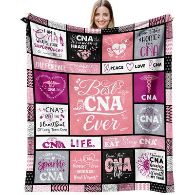 Best CNA Ever Pink Blanket featuring patchwork art
