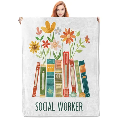Social Worker Books Flowers Blanket: Cozy Fleece Throw