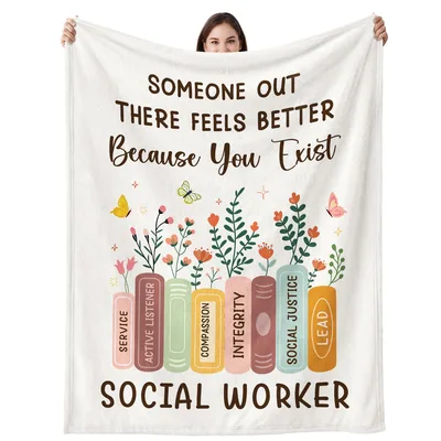 Social Worker Appreciation Floral Blanket featuring books