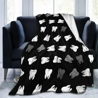 White Teeth Pattern Blanket: Dental Themed Fleece and Sherpa Throws