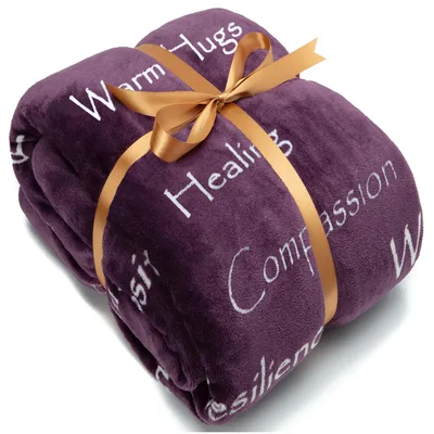 Healing Hugs Blanket: Warm Words in Soft Purple Fleece
