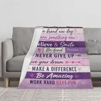 Inspirational Quotes Purple Blanket