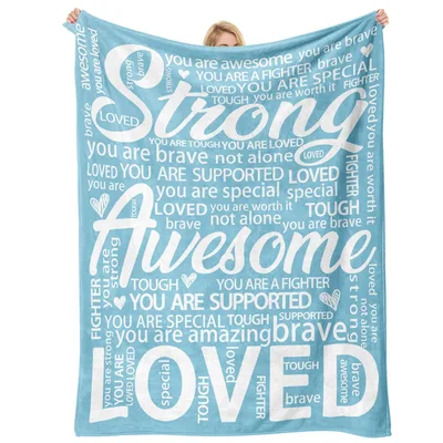Sky Blue Affirmations Blanket features bold typography