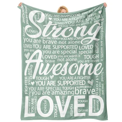 Sage Green Encouragement Affirmations Blanket for Recovery and Support