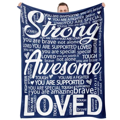 Navy Blue Encouragement Words Blanket featuring strong