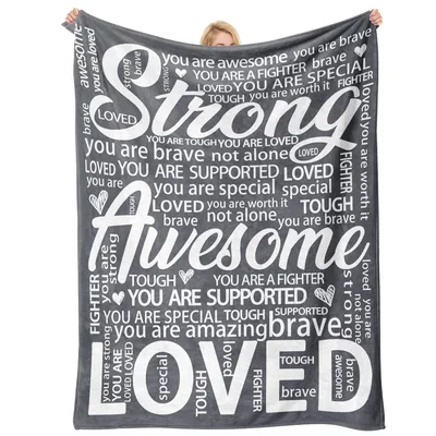 Charcoal Words of Encouragement Blanket Strong Awesome LOVED Design