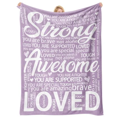 Lavender Word-Cloud Encouragement Message Blanket featuring Strong