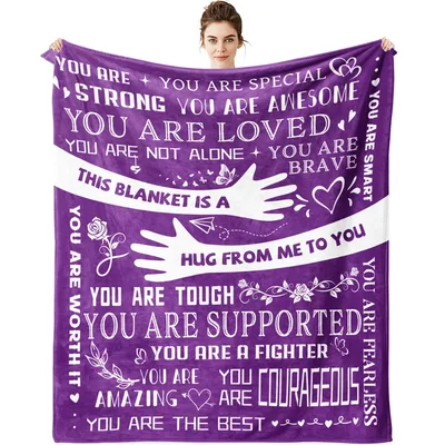 Encouragement Hug Quotes Blanket: You Are Strong and Loved Design