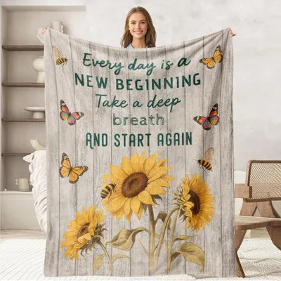 Sunflowers Encouragement Inspirational Blanket: New Beginning Design