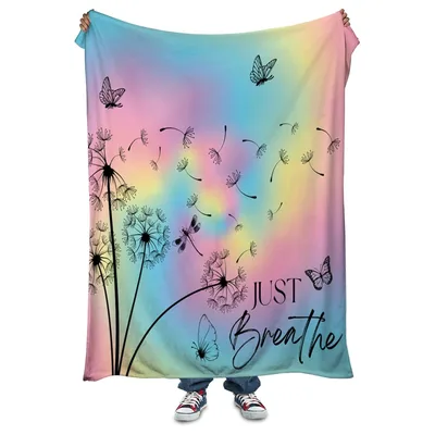 Dandelion Butterfly Inspirational Blanket Just Breathe Rainbow Design