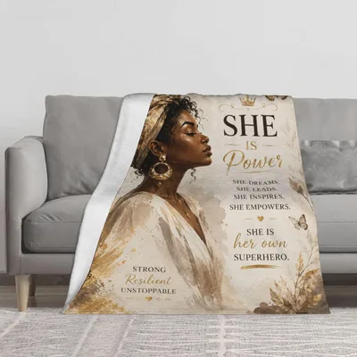 Empowerment Woman Portrait Quote Blanket: She Is Power Design