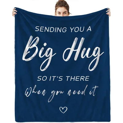 Navy Hug Note Blanket Sending You a Big Hug Design