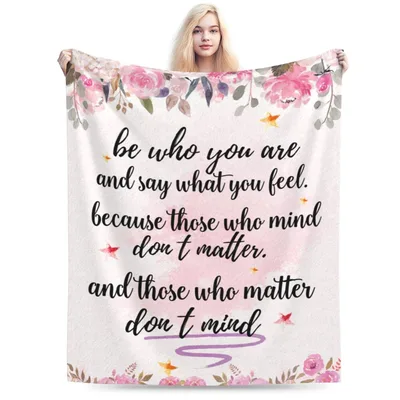 Inspirational Quote Floral Blanket: Be Who You Are Design