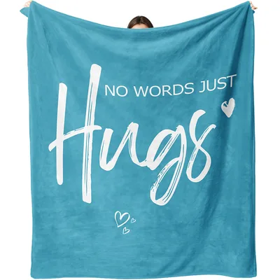 Teal Hugs & Hearts Blanket No Words Just Hugs Design