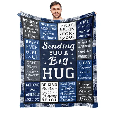 Get Well Encouragement Quotes Blanket: Sending You a Big Hug Design