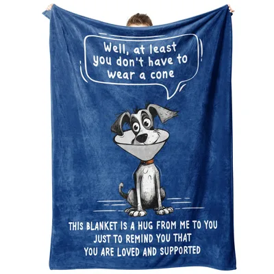Cone Humor Dog Blue Blanket Gets Well Wishes for Surgery Recovery