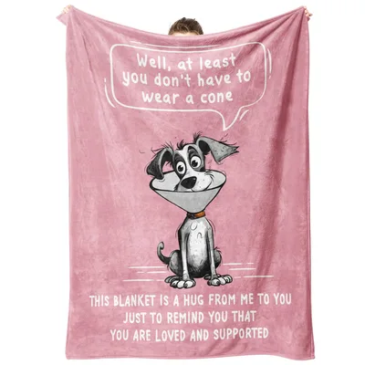 Cone Humor Pink Dog Blanket Gets Well Wishes for Surgery Recovery