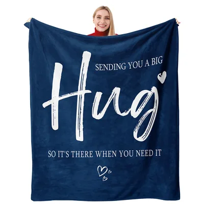 Navy Hug Hearts Blanket Sending You a Big Hug Design
