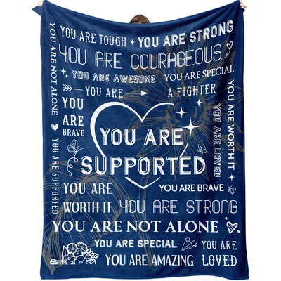 Navy Heart Encouragement Words Blanket: You Are Supported Design