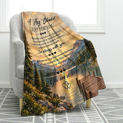 Encouraging Hug Lake Scene Blanket for Comfort and Love