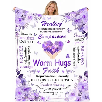 Get Well Purple Floral Blanket: Healing Warm Hugs Design for Recovery
