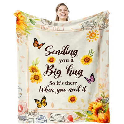 Sunflower Butterfly Hug Postcard Blanket: Sending You a Big Hug Design