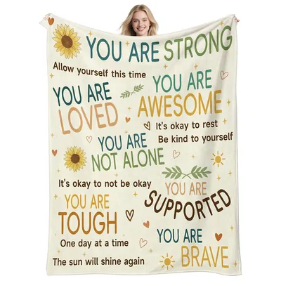 Encouragement Words Sunflowers Blanket featuring You Are Strong