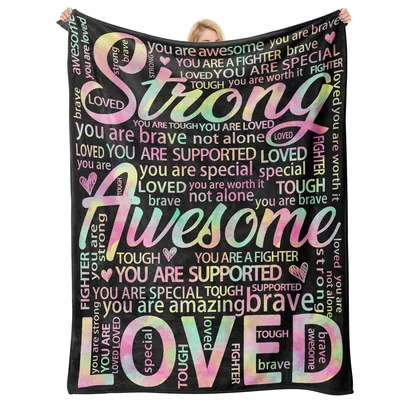 Strong Awesome Loved Affirmation Blanket for Emotional Support