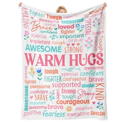 Warm Hugs Positive Words Blanket: Encouraging Typography Design