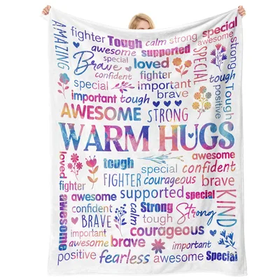 Watercolor Hugs Encouragement Words Blanket for Strength and Comfort