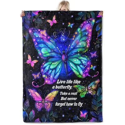 Butterfly Inspirational Quote Blanket featuring vibrant neon wings