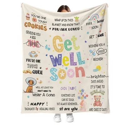 Get Well Soon Healing Blanket featuring colorful typography